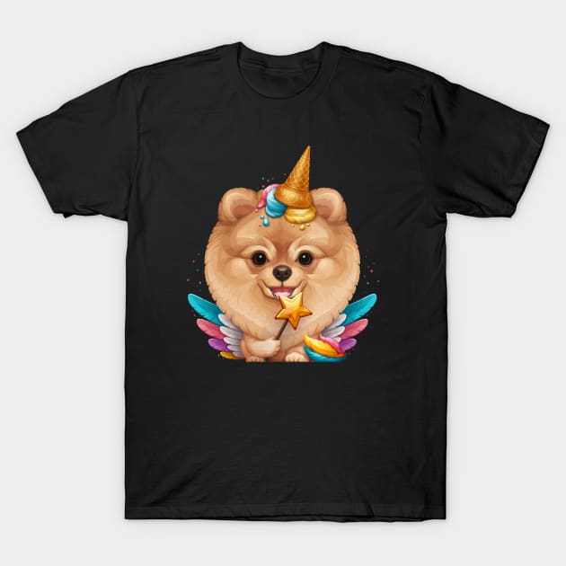 Orange Pomeranian Ice Cream Unicorn T-Shirt by stonemask